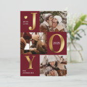 Elegante Chic Rood Goud Fotocollage Joy Christmas Feestdagenkaart (Staand voorkant)