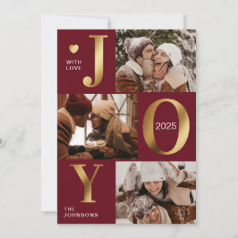 Elegante Chic Rood Goud Fotocollage Joy Christmas Feestdagenkaart