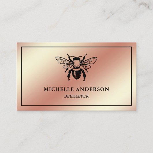 Elegante Chic Roos Gold Folie Honey Bee Beekeeper Visitekaartje (Voorkant)