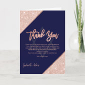 Elegante Chic Roos Gold Navy Blue Bat Mitswa Bedankkaart (Voorkant)