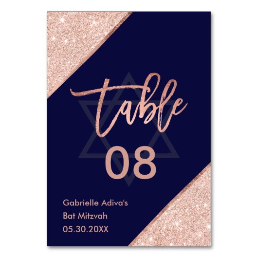 Elegante Chic Roos Gold Navy Blue Bat Mitswa Kaart (Achterkant)