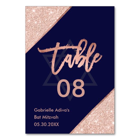 Elegante Chic Roos Gold Navy Blue Bat Mitswa Kaart (Voorkant)