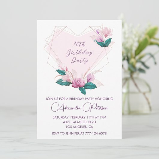 Elegante Chic Roze Bloemen 76ste verjaardag Kaart (Staand voorkant)