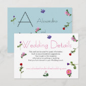 Elegante Chic Roze Bloemen Trouwdetails Informatiekaartje (Voorkant / Achterkant)