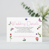 Elegante Chic Roze Bloemen Trouwdetails Informatiekaartje (Staand voorkant)