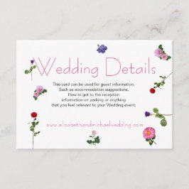 Elegante Chic Roze Bloemen Trouwdetails Informatiekaartje