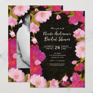 Elegante Chic Roze Bloemrijke Lente Bloemen Uitnod Kaart