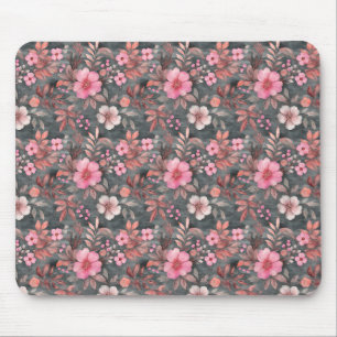 Elegante Chic Roze en Grijze Bloemen Patroon Muismat
