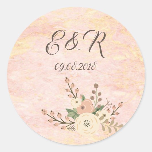 Elegante Chic Roze Marmer Bloem Bruiloft Ronde Sticker (Voorkant)