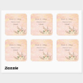 Elegante Chic Roze Marmer Bloem Bruiloft Vierkante Sticker (Vel)