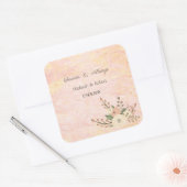 Elegante Chic Roze Marmer Bloem Bruiloft Vierkante Sticker (Envelop)
