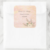 Elegante Chic Roze Marmer Bloem Bruiloft Vierkante Sticker (Tas)