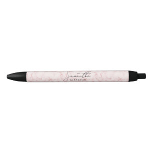 Elegante Chic Roze Marmer Handgeschreven Script Na Zwarte Inkt Pen