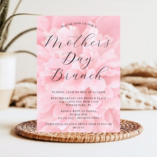 Elegante Chic Roze Roos Moederdag Brunch Kaart