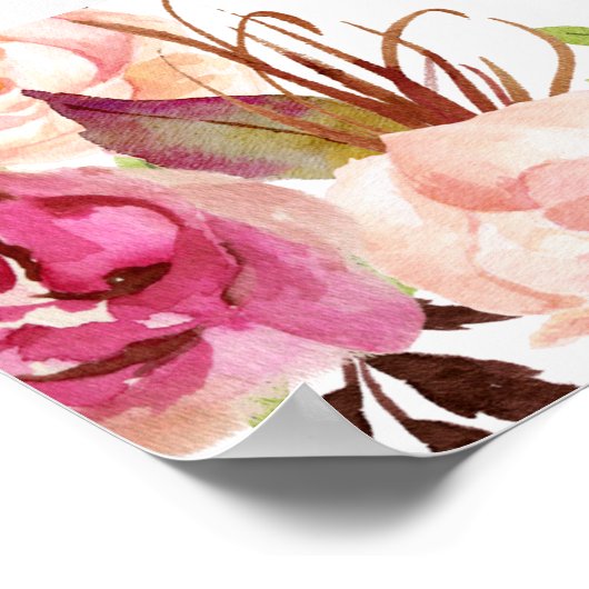 Elegante Chic Roze Roze Bloemige Trouwfoto Prop Poster (Hoek)