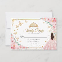 Elegante Chic Roze Rozen Gouden Quinceanera Antwoo