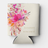 Elegante Chic Roze Waterverf Bloemige Trouwdag Cus Blikjeskoeler (Voorkant)