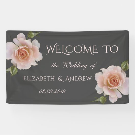 Elegante Chic Rozen Huwelijksbanner Spandoek (Horizontaal)