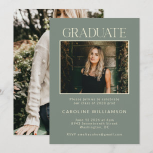 Elegante Chic Salie Groen Twee Foto Afstudeerfeest Kaart