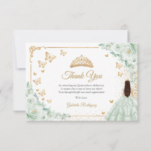 Elegante Chic Saliegroene Rozen Gouden Quinceanera Bedankkaart