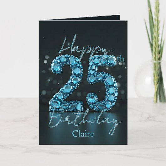 Elegante Chic Sapphire Blue en Black 25e verjaarda Kaart (Voorkant)