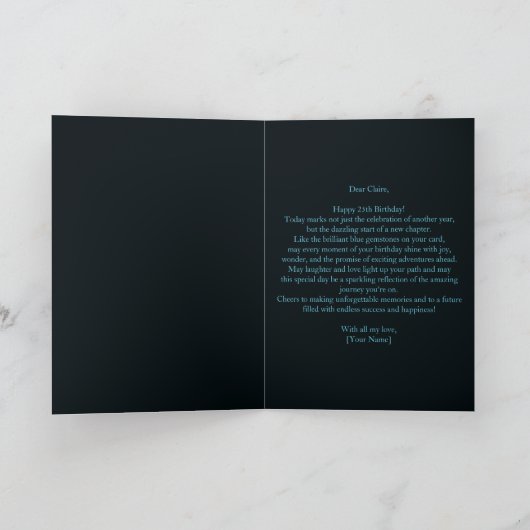 Elegante Chic Sapphire Blue en Black 25e verjaarda Kaart (Binnen)