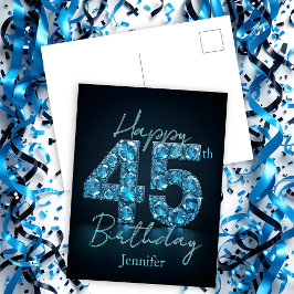 Elegante Chic Sapphire Blue en Black 45e verjaarda Briefkaart