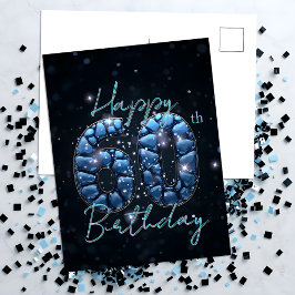 Elegante Chic Sapphire Blue en Black 60e verjaarda Briefkaart