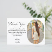elegante chic script afstudeerboog foto bedankkaart (Staand voorkant)