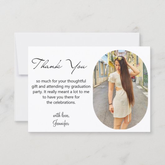 elegante chic script afstudeerboog foto bedankkaart (Voorkant)