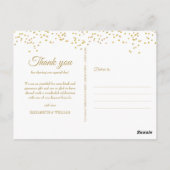 Elegante Chic Script Bedankt Goud Stof Confetti Briefkaart (Achterkant)