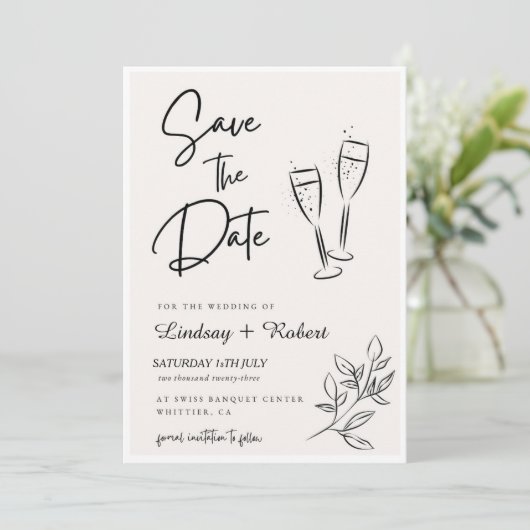 Elegante Chic Script Liefde Hart Trouwfoto Bedankt Save The Date (Staand voorkant)