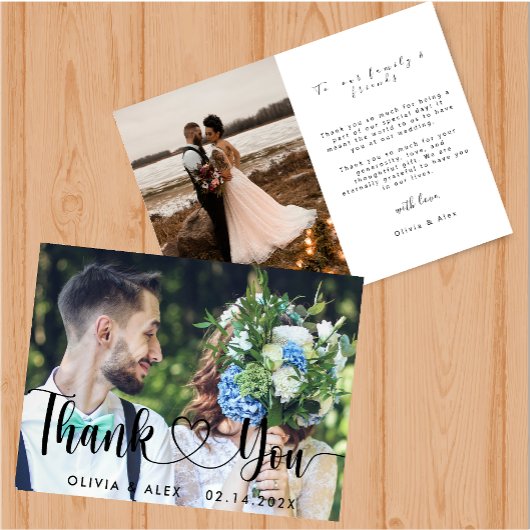 Elegante Chic Script Love Heart Bedankkaart Kaart