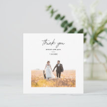 Elegante Chic Script Trouwfoto Dankkaart