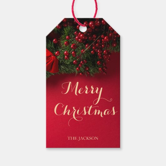 Elegante Chic Script typografie Red Christmas Cadeaulabel (Voorkant)