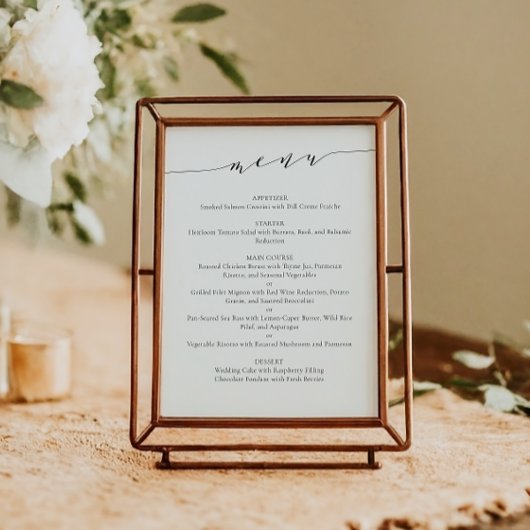 Elegante Chic Script Wedding Menu Sjabloon in Wit