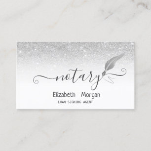 Elegante Chic Silver Feather Notary Glitter Visitekaartje