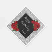 Elegante Chic Silver Glitter Rode Rozen Verjaardag Servet (Hoek)