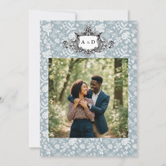 Elegante Chic Soft Indigo DIY Custom Photo Wedding Kaart (Achterkant)
