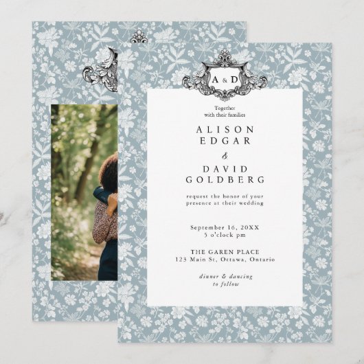 Elegante Chic Soft Indigo DIY Custom Photo Wedding Kaart (Voorkant / Achterkant)