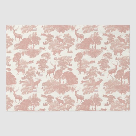 Elegante Chic Soft Pink Toile Deer Woodland Tissuepapier (Voorkant)