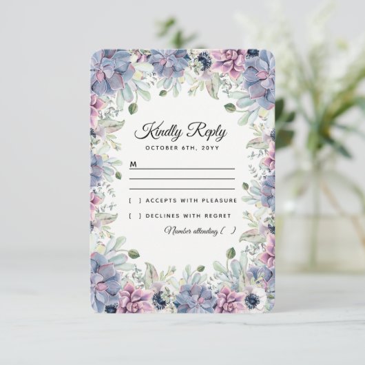 Elegante Chic Succulenten Bloemen Bruiloft RSVP (Staand voorkant)