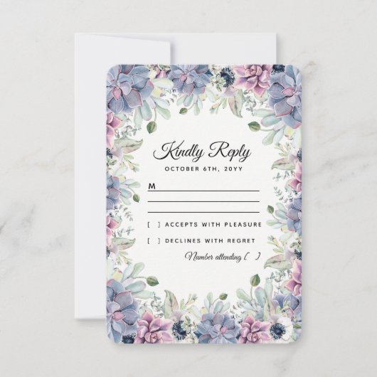 Elegante Chic Succulenten Bloemen Bruiloft RSVP (Voorkant)