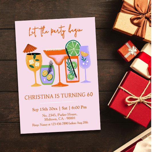 Elegante Chic tropische cocktail drink 60ste verja Kaart