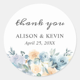 Elegante Chic Vanille Blauwe Bloemige Dankjewel Ronde Sticker