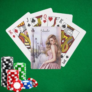 Elegante Chic Vrouw Eiffeltoren,Op maat gemaakte w Pokerkaarten