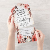 Elegante Chic Waterverf Bloemen Bruid Bruidegom Hu All In One Uitnodiging (Afscheurbaar)