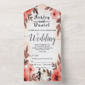 Elegante Chic Waterverf Bloemen Bruid Bruidegom Hu All In One Uitnodiging (Binnen)