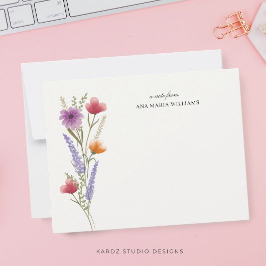 Elegante Chic Wildflower Note Kaart Notitiekaartje