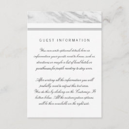 Elegante Chic Witte Grijze Marmeren Trouw Insert C Informatiekaartje
